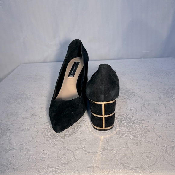 Steven By Steve Madden Shoes - Steven by Steve Madden Buena Heels Black Leather Suede Gold Detail on Heels 9